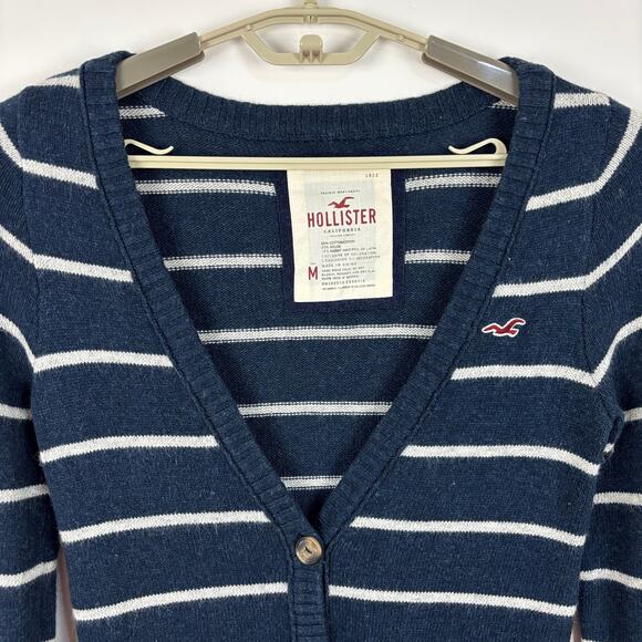 Vintage Y2K Hollister Striped Deep V Long Cardigan Sweater Medium angora - Picture 3 of 8